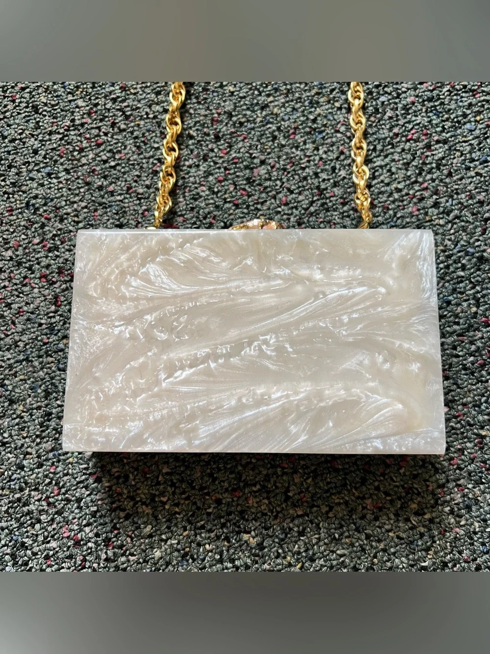 MINTSA Gold Foil & White Marble Resin Acrylic Clutch Evening Minimal Small Bag